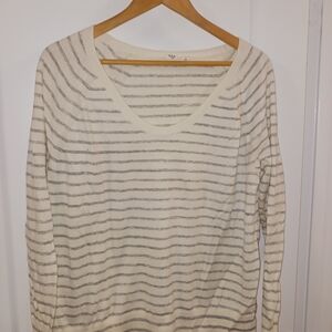 GAP Cream and Light Gray Striped Scoop Neck Sweater